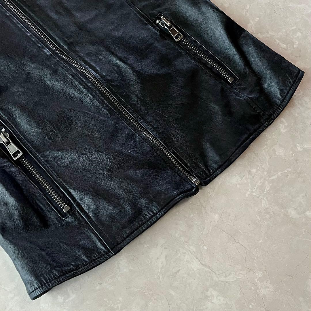 美品☆リューグーレザーズ シングルライダースジャケット 羊革 M〜L ブラック