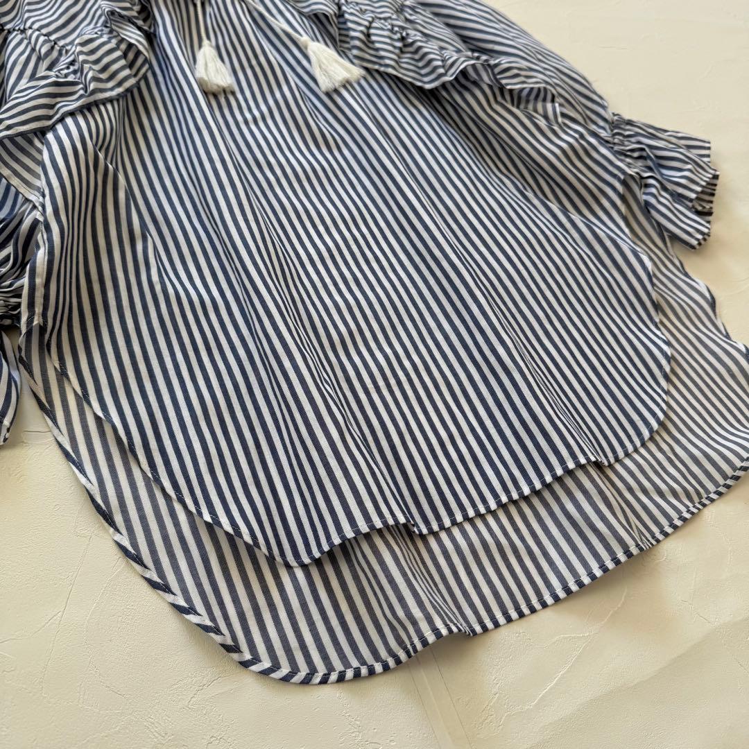 ダイアグラム　カフタンブラウス　タッセル付き　フリル　ストライプ　柔らか