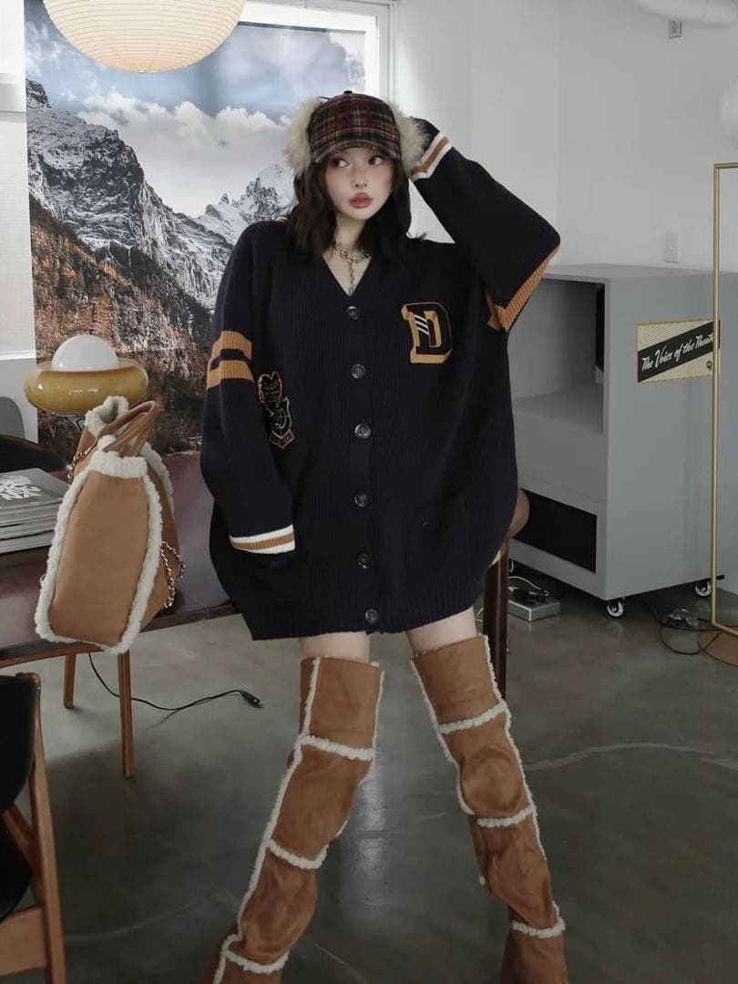 Darich 美品 フェイクムートンニーハイブーツ L キャメル 即日発送