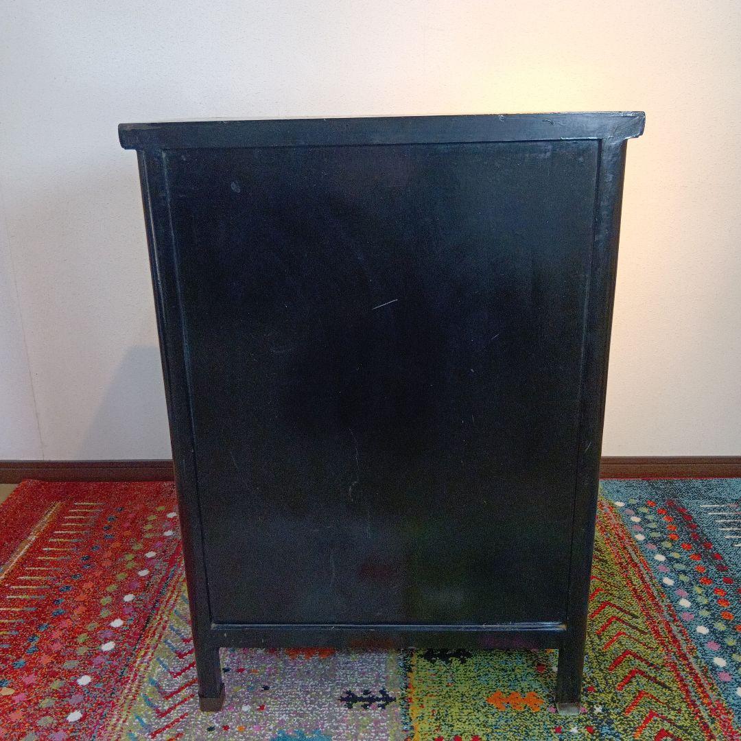 時代物　中国家具　玉入漆金彩キャビネット　アジアン家具