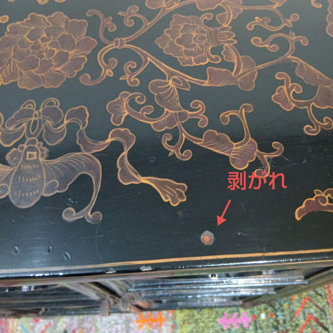 時代物　中国家具　玉入漆金彩キャビネット　アジアン家具