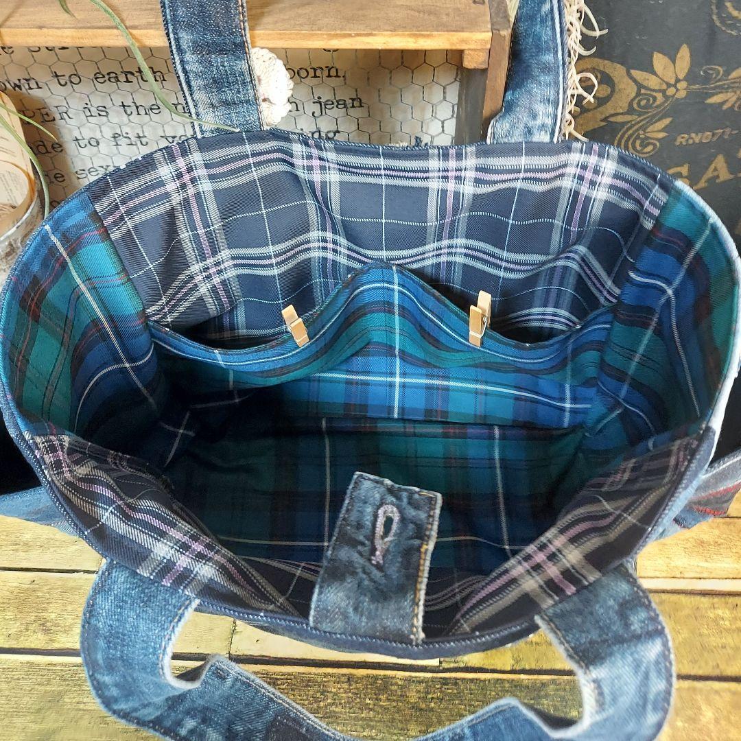 【ぽこぽん】大きな刺繍デニムバック　No.637　デニムリメイク