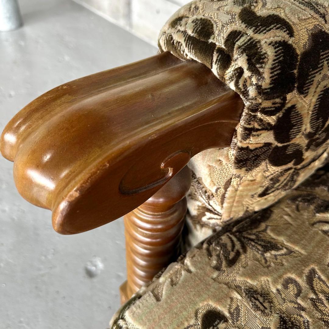 ✦昭和レトロ✦ 花柄モケット 3人掛けソファ 木製アンティーク調 応接ソファー