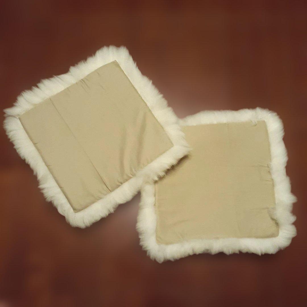新品 リアルムートン クッション 2枚セット 毛足長厚 アイボリー 羊毛皮自然色