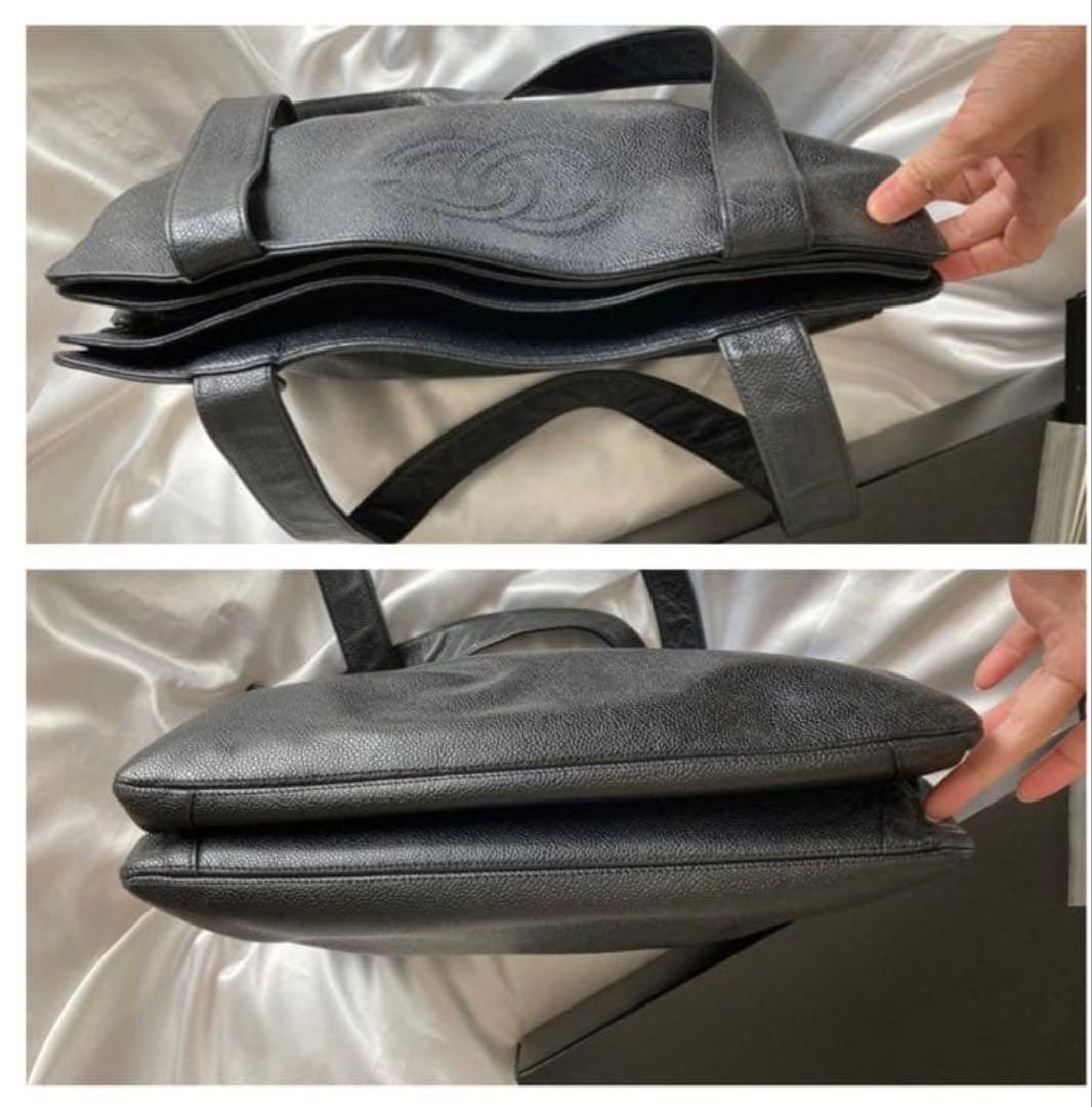 ヴィっキーCHANEL キャビアスキン　オールブラック　トートバッグ