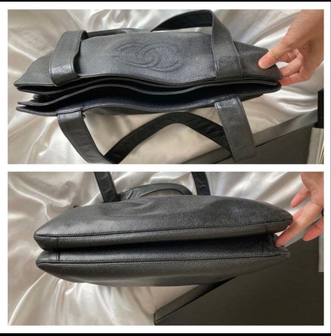 ヴィっキーCHANEL キャビアスキン　オールブラック　トートバッグ