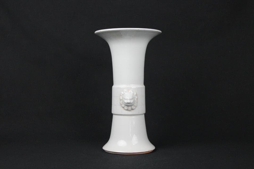 中国 徳化窯 時代 唐物 尊式 花瓶 大壺　白磁　獅子 約26cm NX23-6