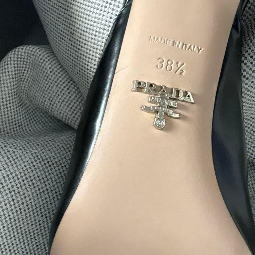 PRADA ロゴ ミュール サンダル38.5黒色 レザー 新品未使用 正規品