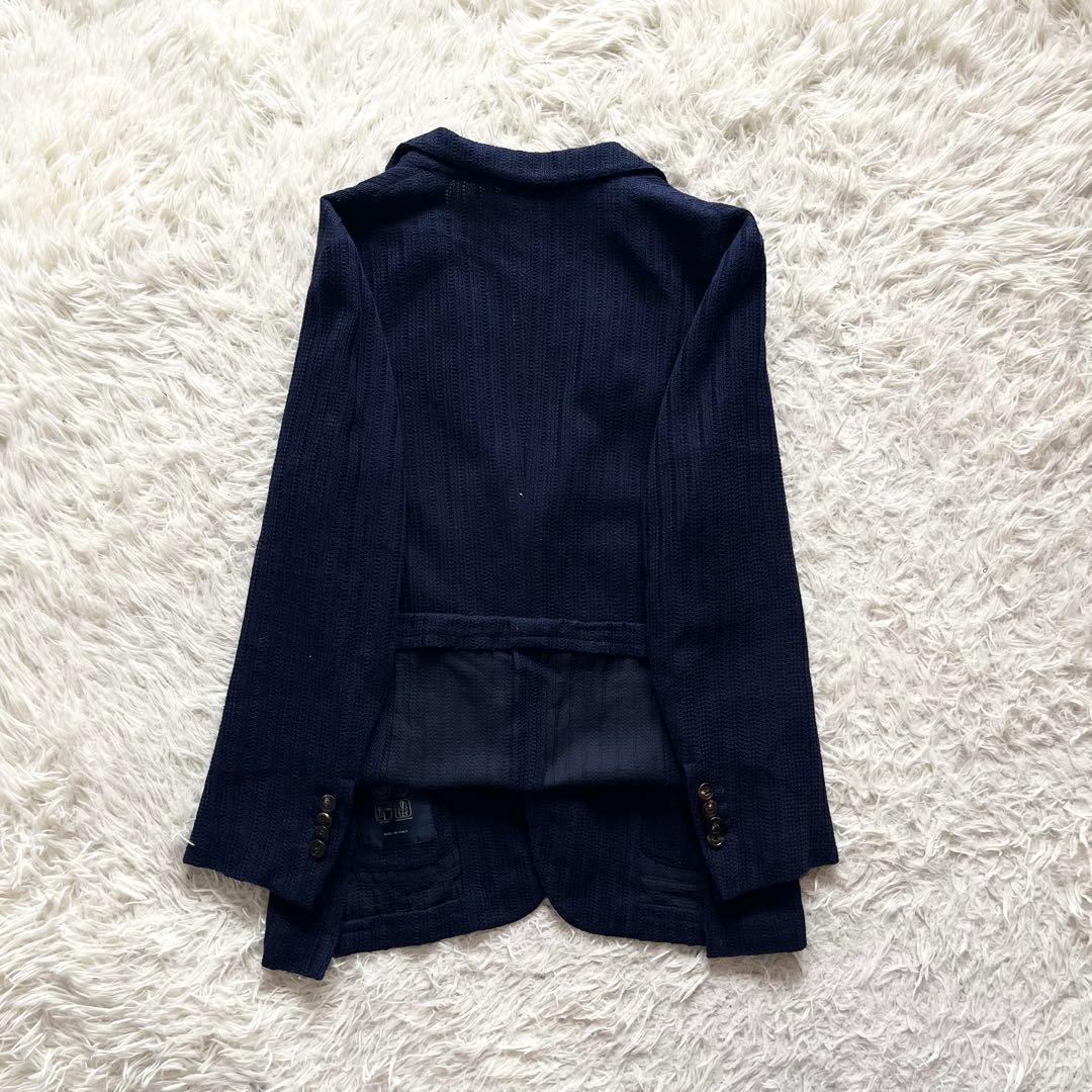 <美品>LARDINI LIKNIT ネイビー 新ロゴ ニットジャケット 44