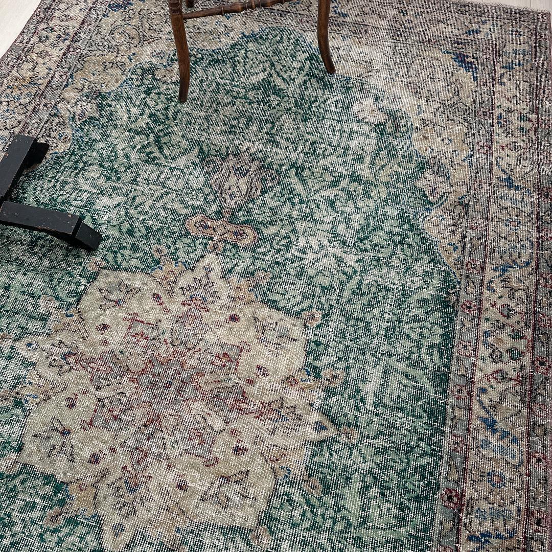 トルコ ヴィンテージラグ A22 超大判 レア グリーン グレージュ ブルー
