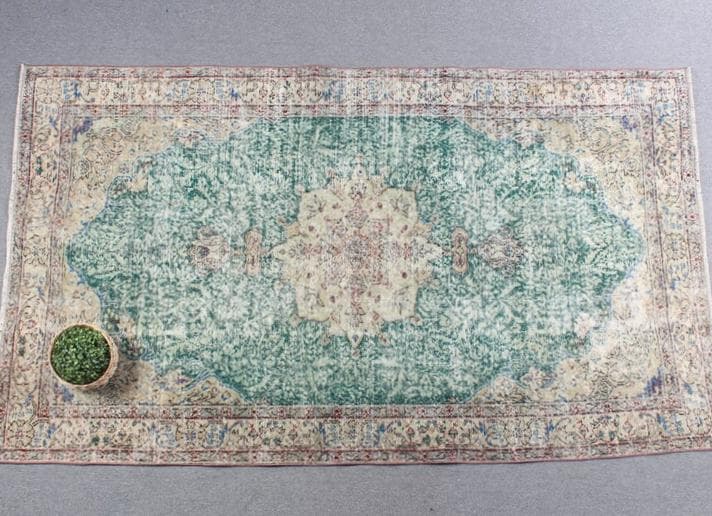 トルコ ヴィンテージラグ A22 超大判 レア グリーン グレージュ ブルー