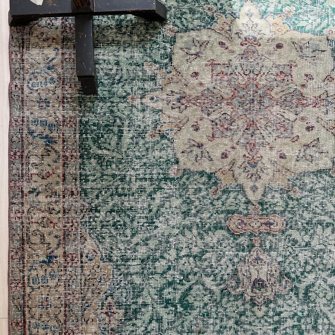 トルコ ヴィンテージラグ A22 超大判 レア グリーン グレージュ ブルー