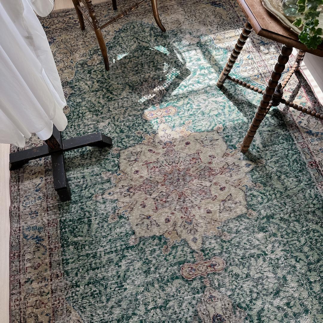 トルコ ヴィンテージラグ A22 超大判 レア グリーン グレージュ ブルー