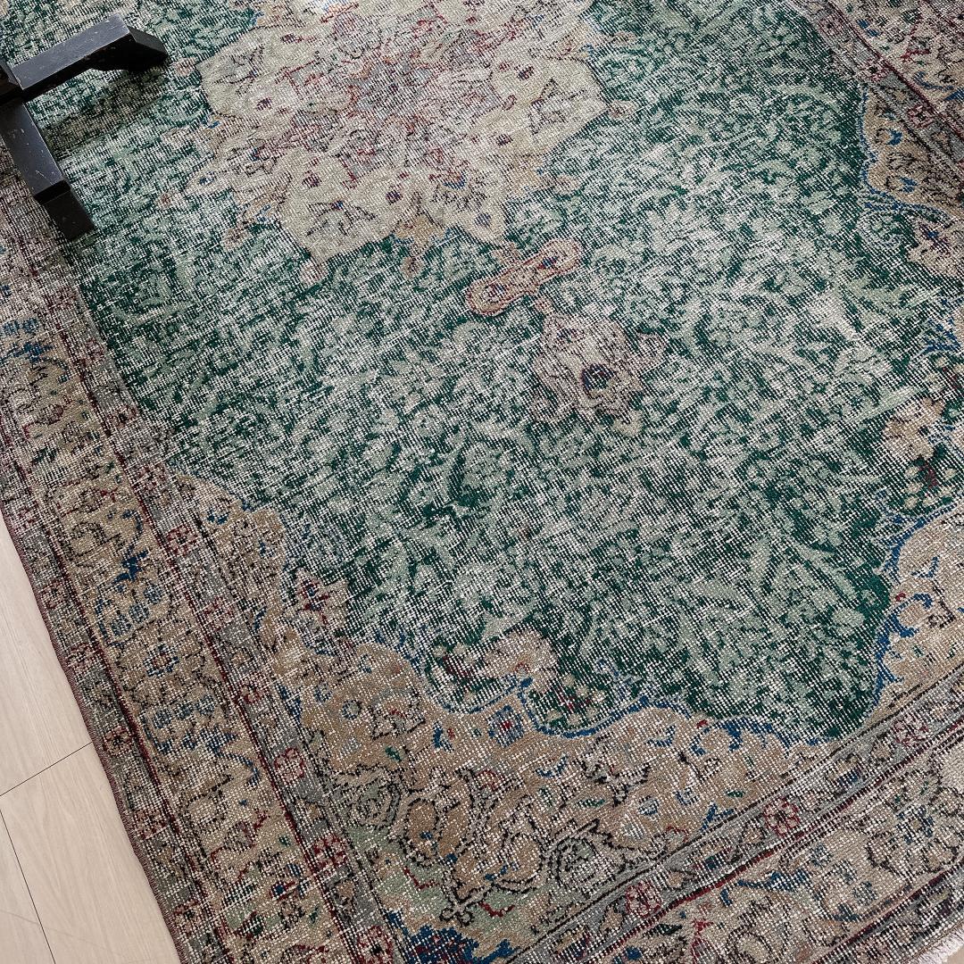 トルコ ヴィンテージラグ A22 超大判 レア グリーン グレージュ ブルー