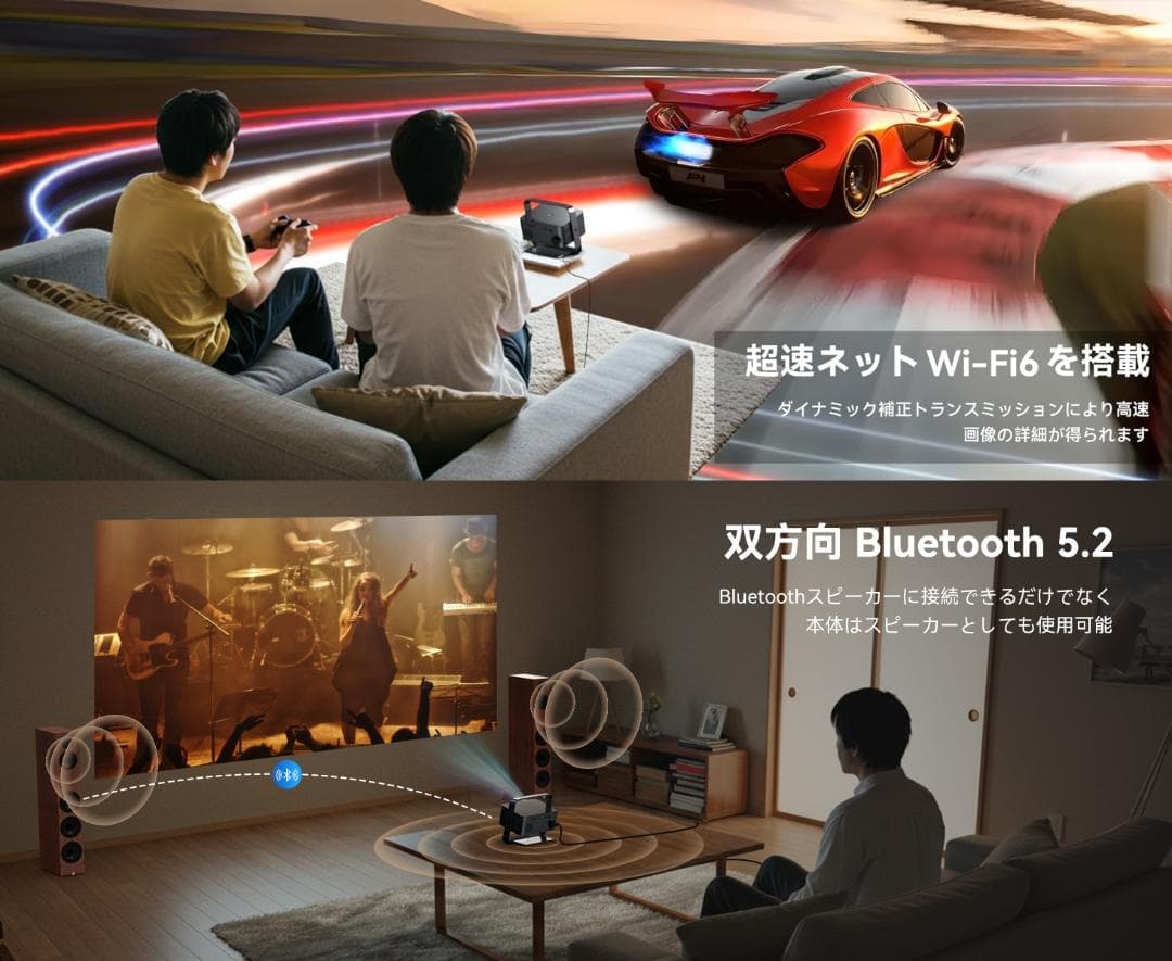 プロジェクター本体 ネイティブ1080P 4k対応 台形補正 小型軽量 天井