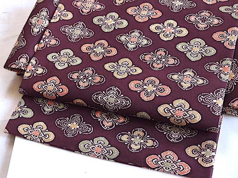 染め名古屋帯（花菱文）全通総柄　正絹美品