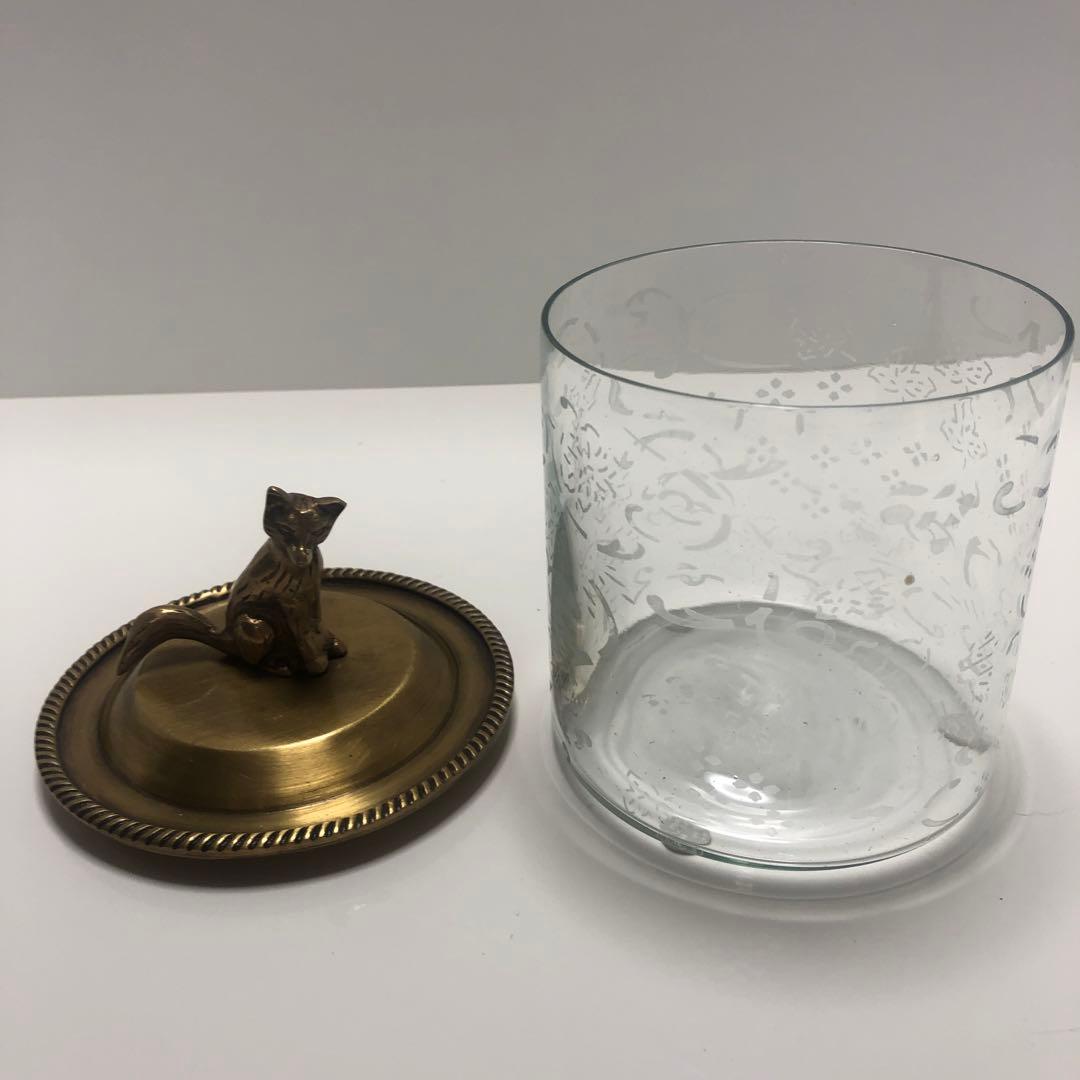 F☆ キツネ　の　ガラス　小物入れ　キャニスター