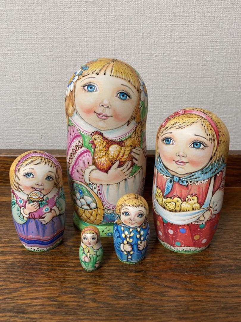 ロシア雑貨☆イースター ウッドバーニング マトリョーシカ(5P)パスハ ミラ作
