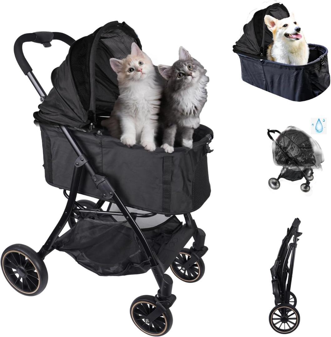 新品⭐️ペットカート 犬 猫 ウサギ 4輪 後輪ブレーキ 多機能 簡単折りたたみ