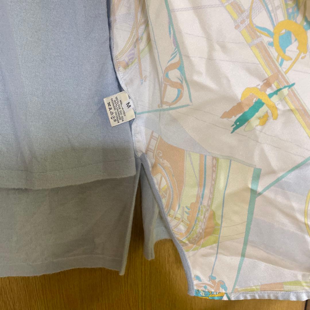【送料無料】 HERMES アンサンブル カーディガン Mサイズ シルク 切替