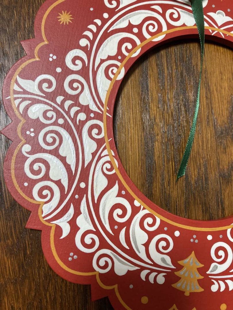 ロシア雑貨☆木製クリスマスリースB★レッド 壁掛け飾り マトリョーシカ　オリガ作