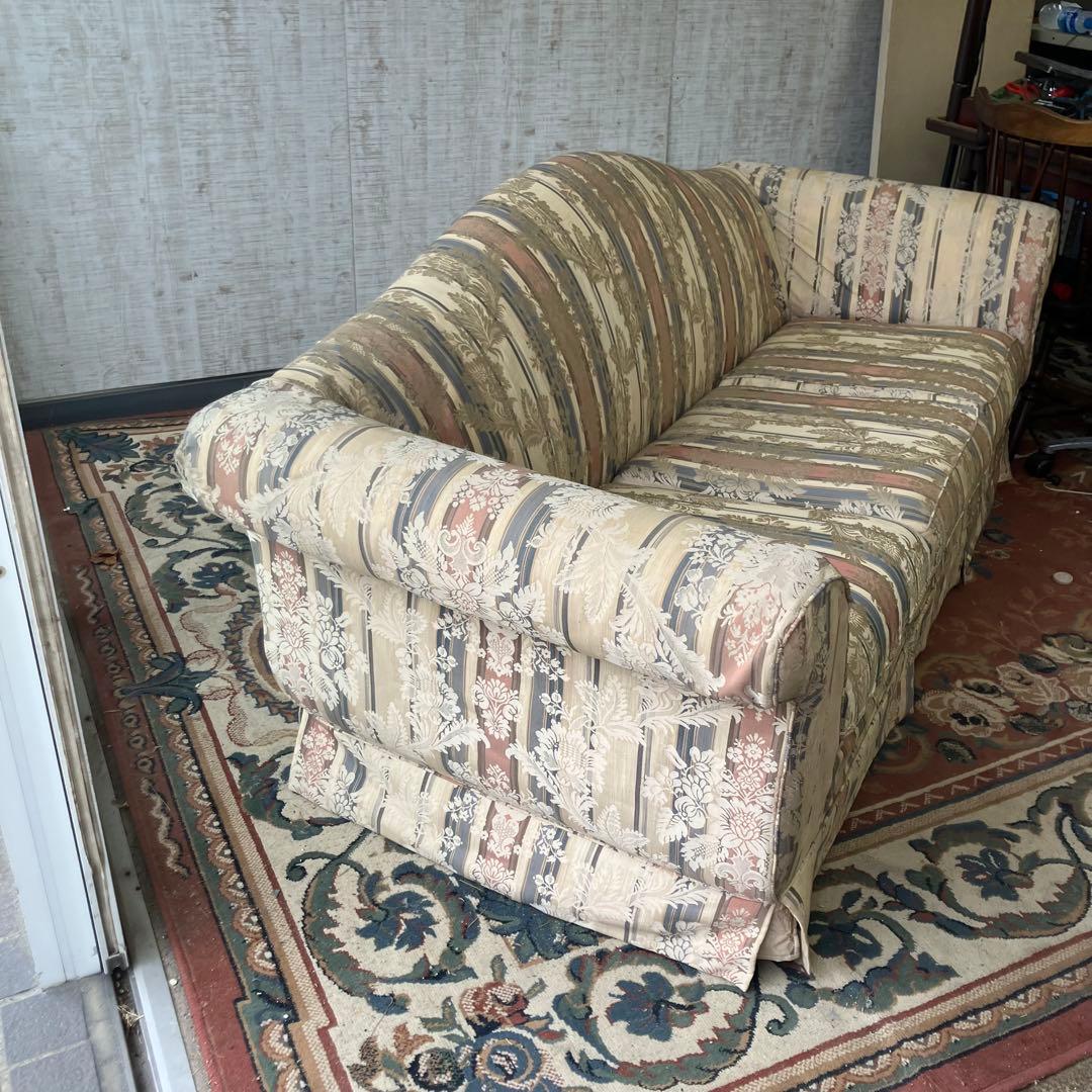 昭和レトロ コスガ家具 古家具 花柄ストライプ 三人掛けソファー アームチェア