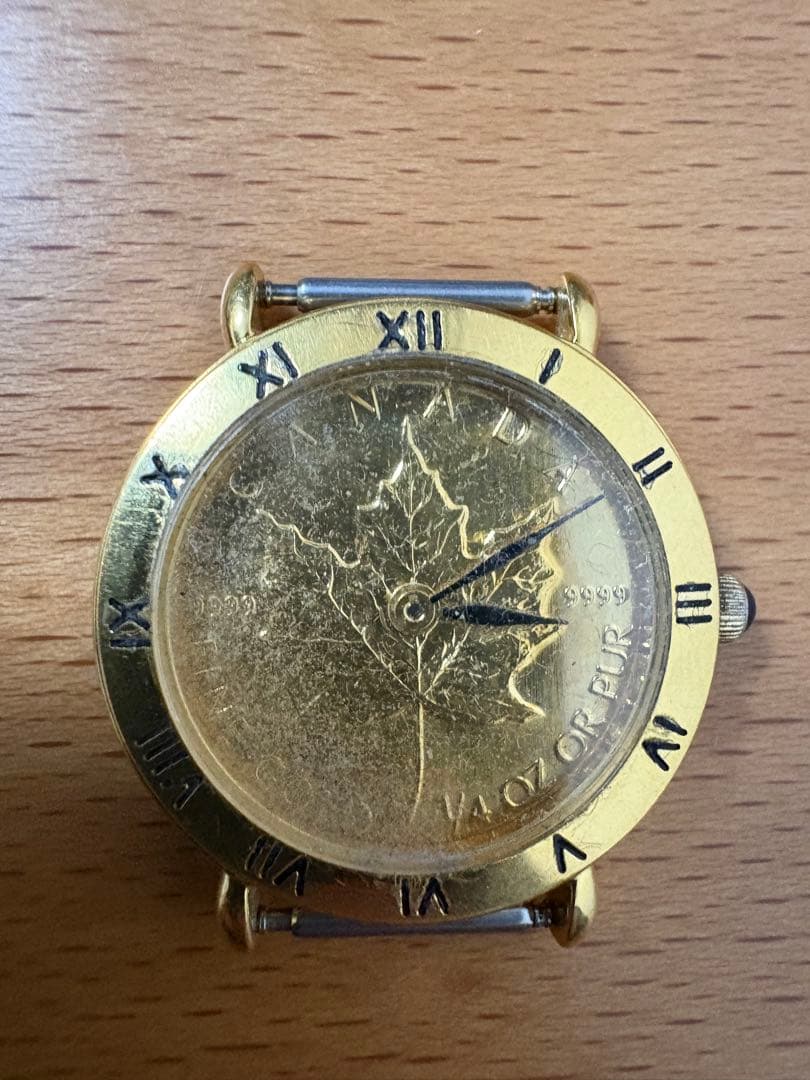 メイプルリーフ金貨埋込1/4oz腕時計スイスNivada社30年以上前の古腕時計