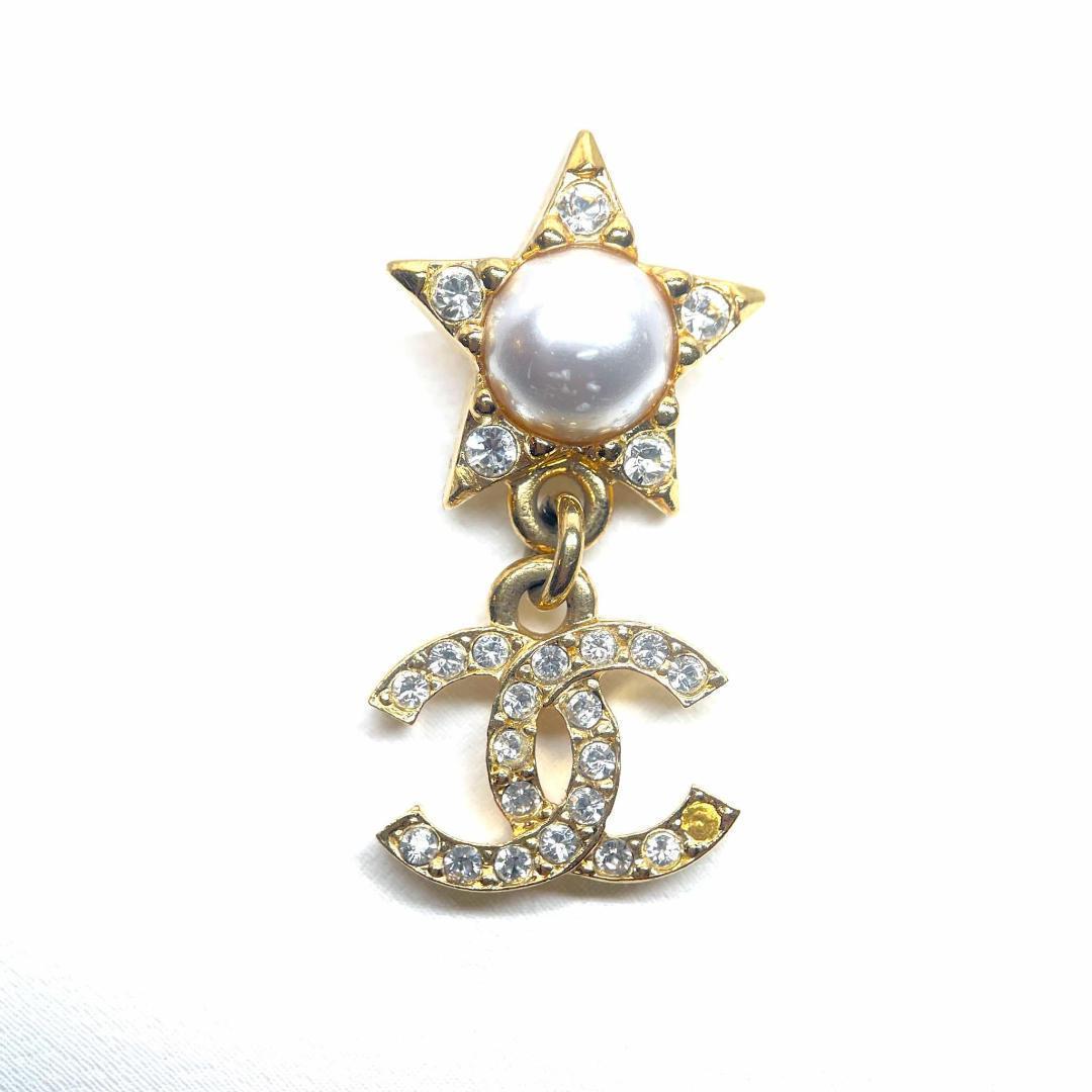 片耳のみ シャネル フェイクパール ラインストーン ピアス ココマーク GP