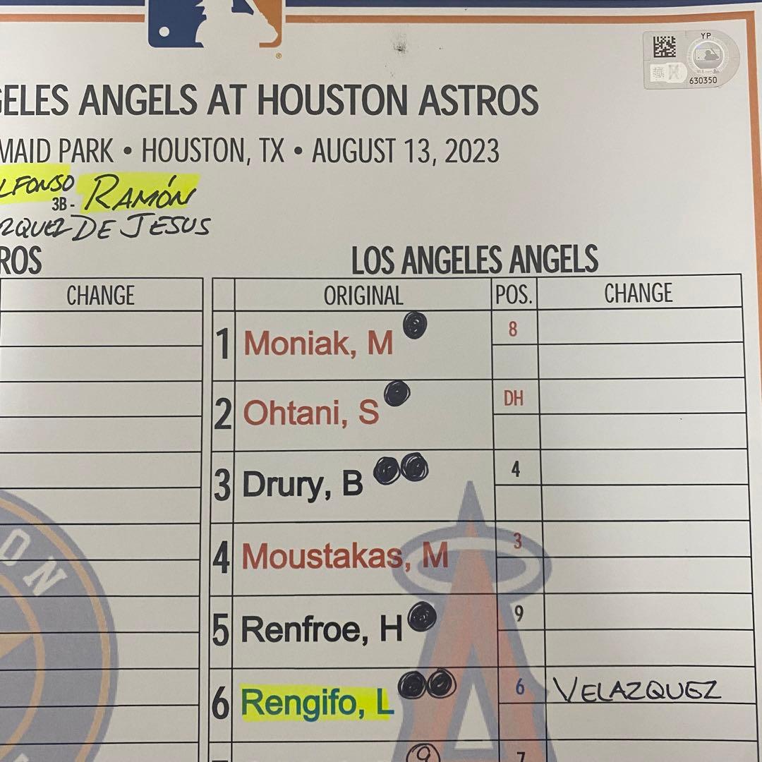 大谷翔平　実使用　ラインナップカード　直筆サイン入り　ホームラン　検) ボール