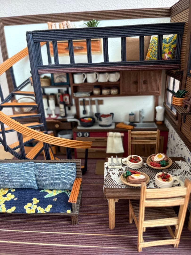 エコクラフト　紙バンド　ミニチュアダイニングキッチン