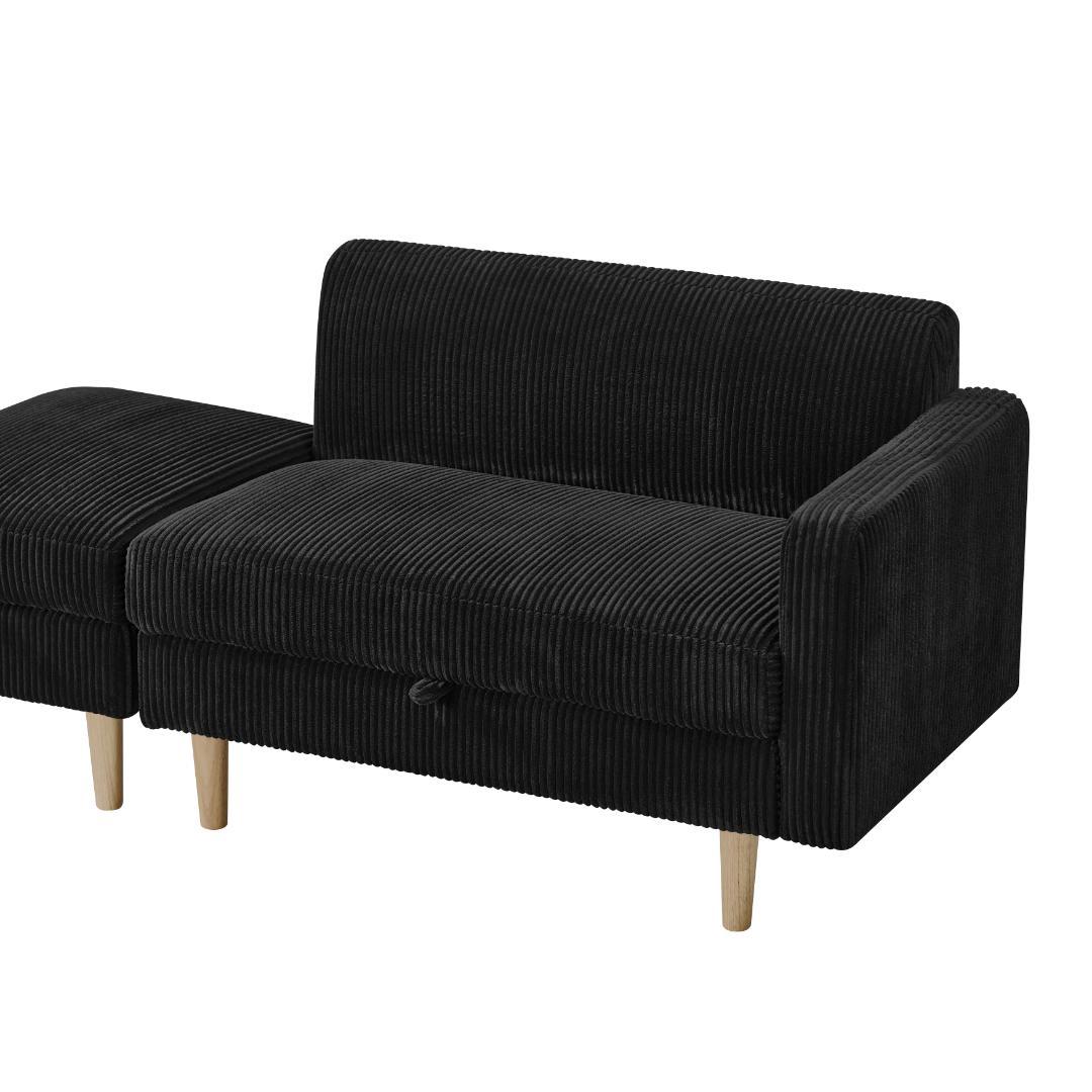 ソファ 2人掛け 収納付き オットマン付き ファブリック 肘掛け 木脚外し可能