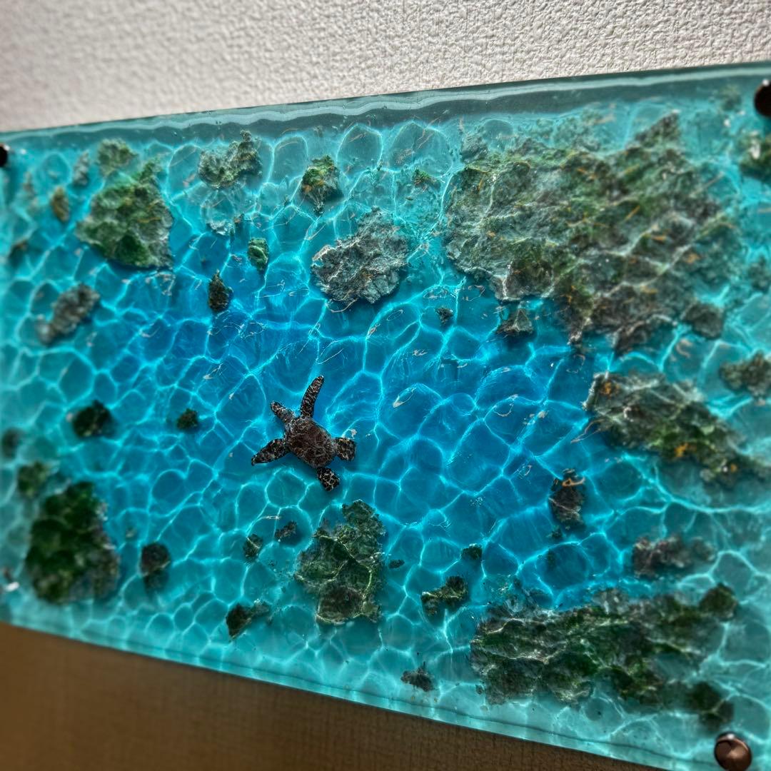 レジンアート オーシャンアート ウミガメ ホヌ 海 レジン アートパネル 壁掛