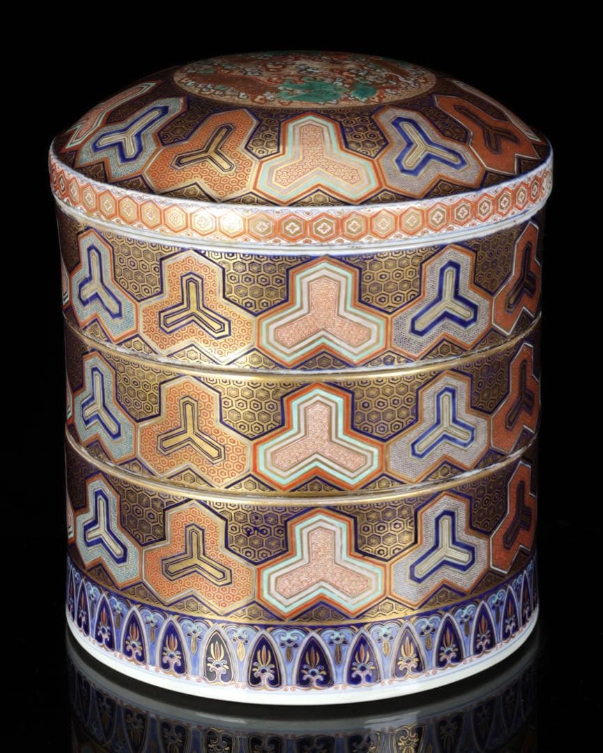 【希少古伊万里】金襴手龍文様三段重 重箱 豪華絢爛色絵金彩細工 古美術 骨董品