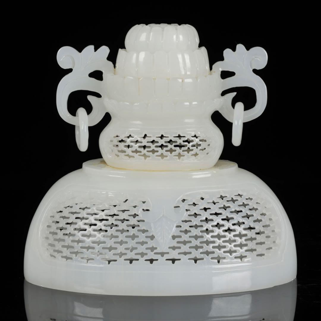 大*発様 中国古玩 白玉石大香炉 龍透彫細密彫刻 高さ36cm 唐物 古美術品