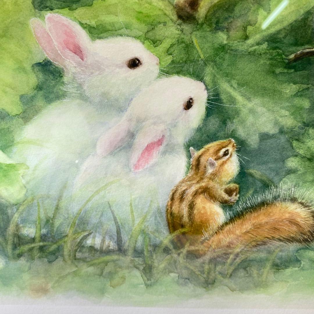 土田穣作『森の暮らし』版画 ジクレー 36/200 額縁 額装 動物絵 絵画