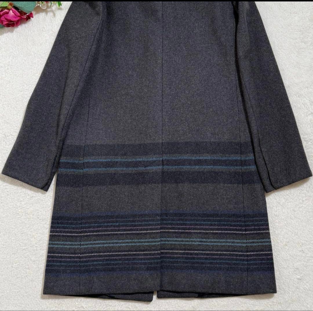 マックスマーラ ロングコート ハイネック ウール ボーダー柄 グレー　38