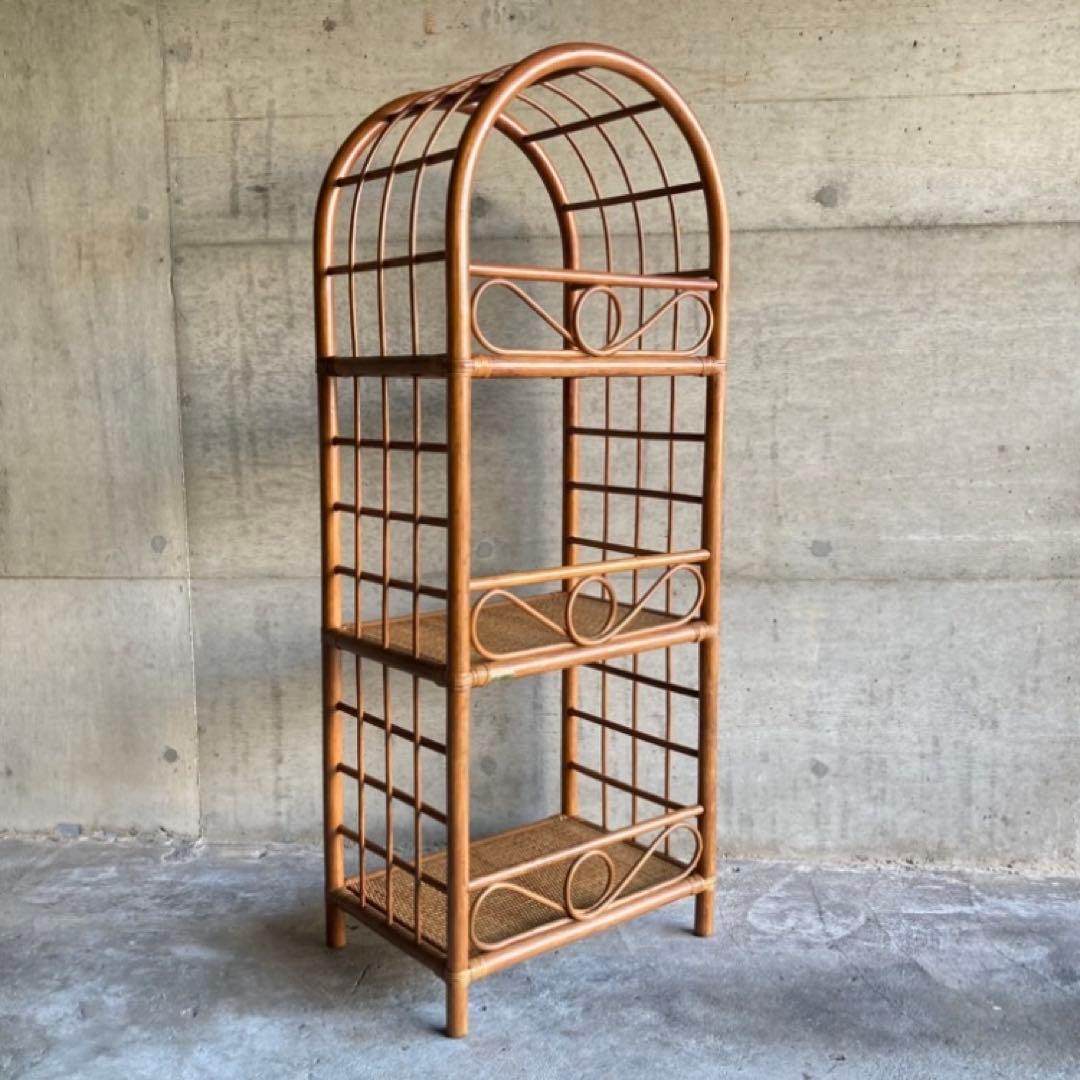 籐 ラタン ラック シェルフ スタンド 3段 飾り棚 置物台 大型 家具 レトロ
