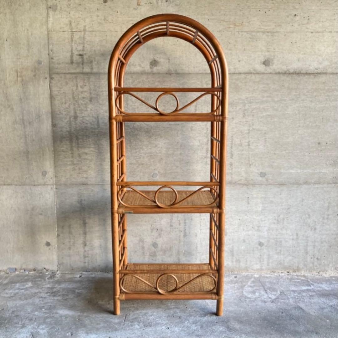 籐 ラタン ラック シェルフ スタンド 3段 飾り棚 置物台 大型 家具 レトロ