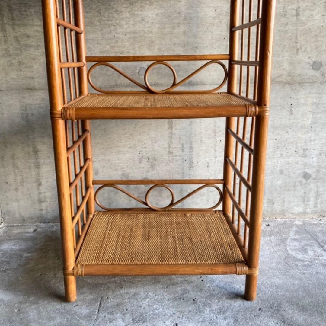 籐 ラタン ラック シェルフ スタンド 3段 飾り棚 置物台 大型 家具 レトロ