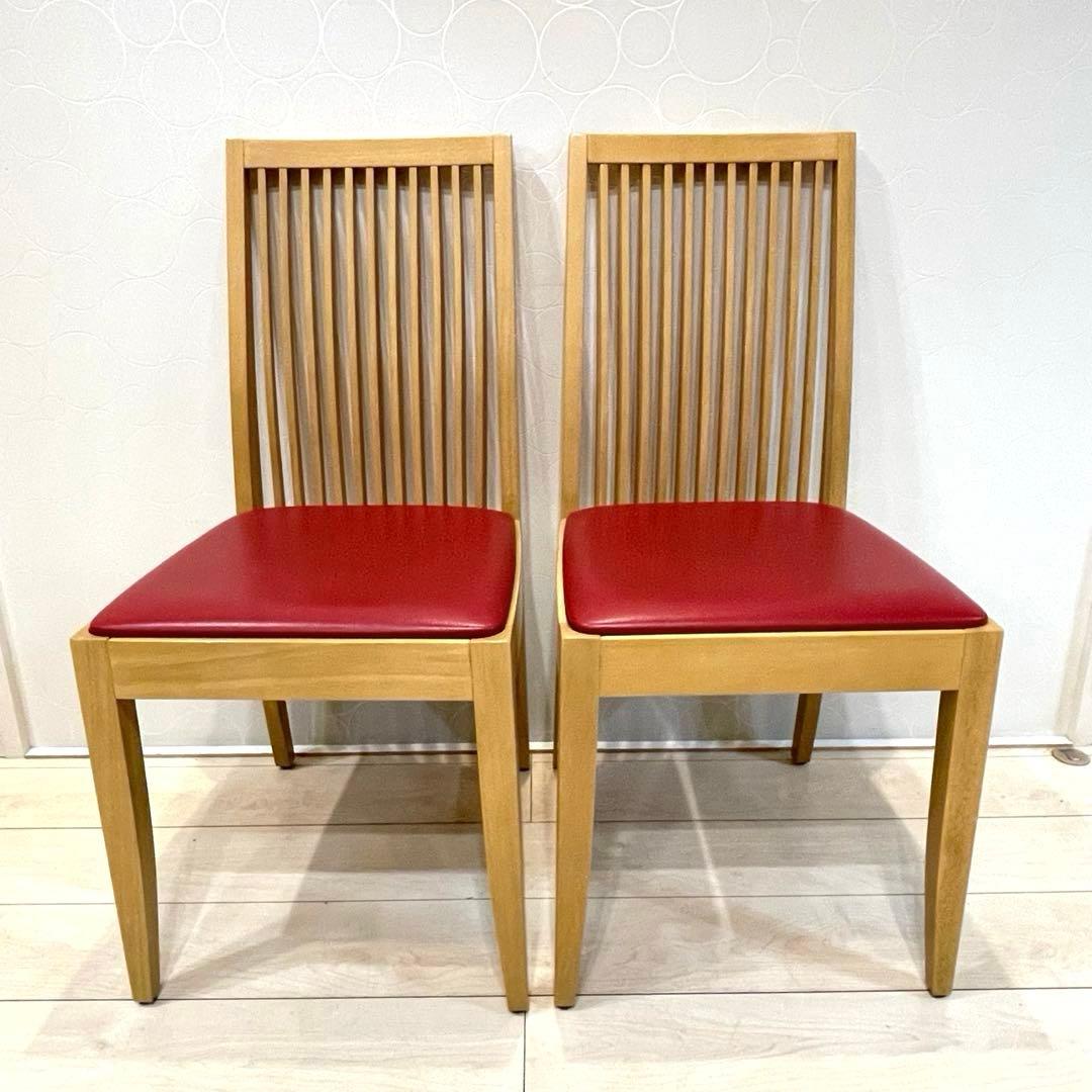 【美品】CRES クレス ダイニングチェア 2脚セット 木製 カフェ 店舗 赤