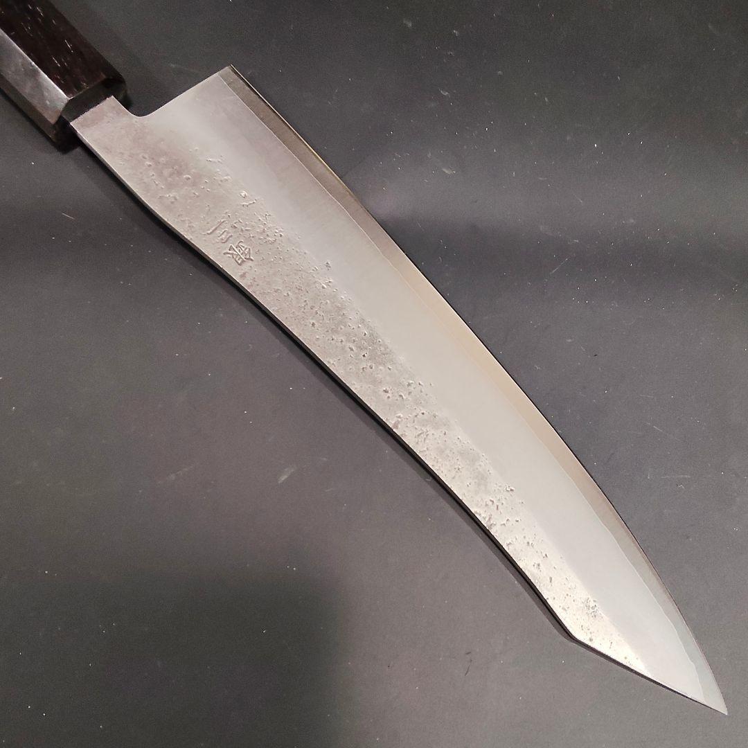 銀三 鬼反り剣型 本鍛造 なしじ 和牛刀 包丁 21cm 牛刀 黒檀紫檀八角柄