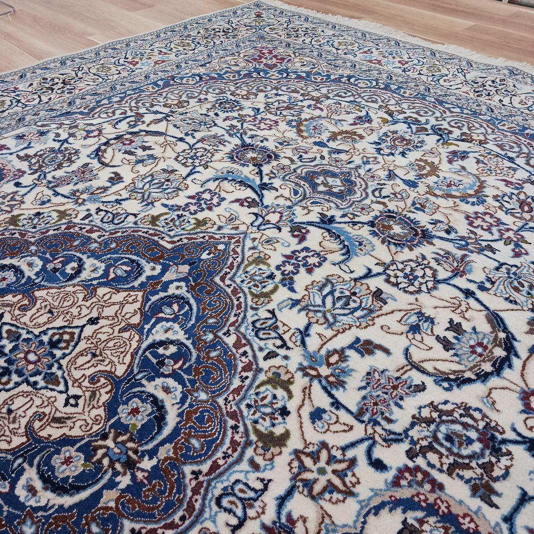 Y3176 高級ペルシャ絨毯 イラン ナイン産 ウール 手織り 大判 3m越え