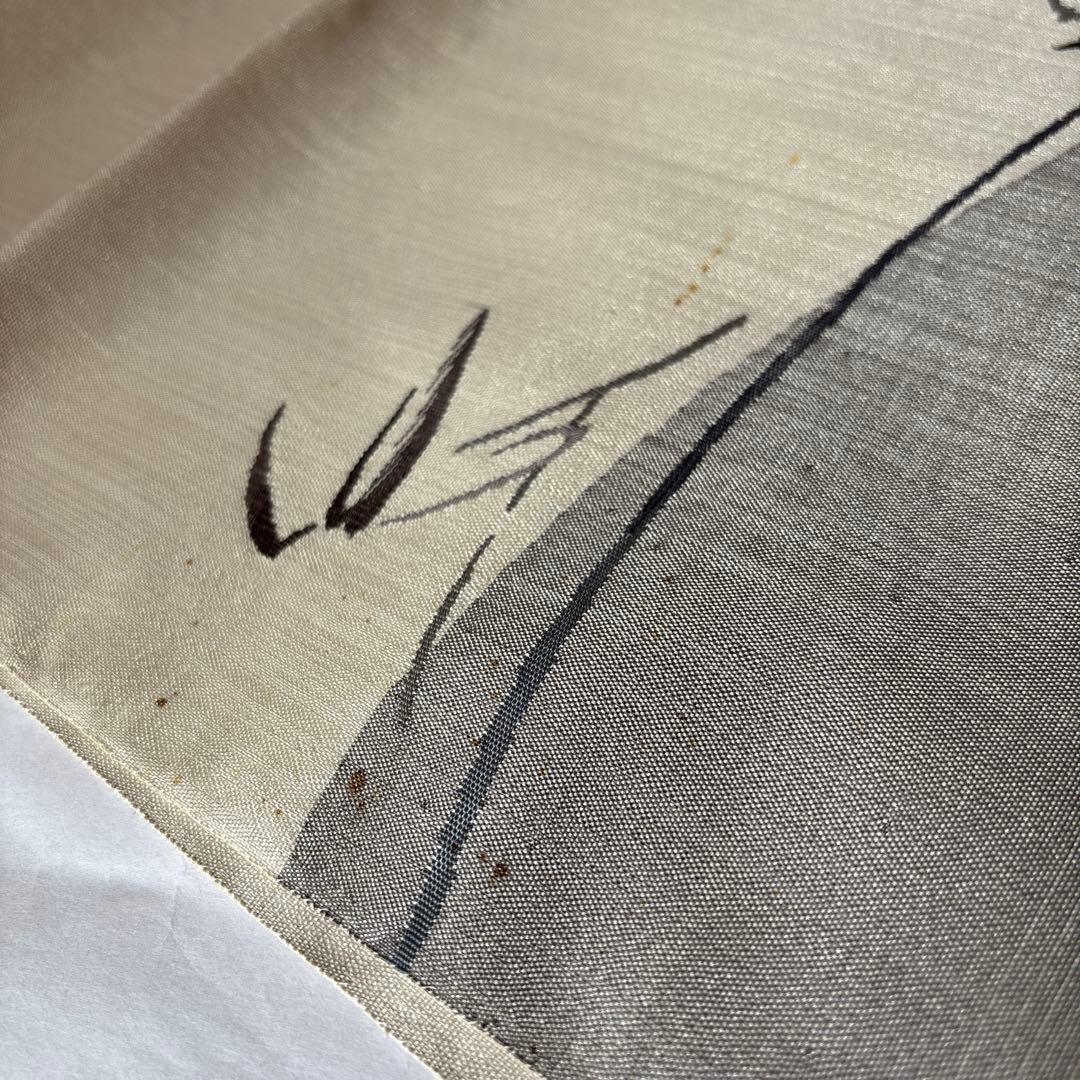 可愛いすずめ絵　織物のアート　紬袋帯　作家物