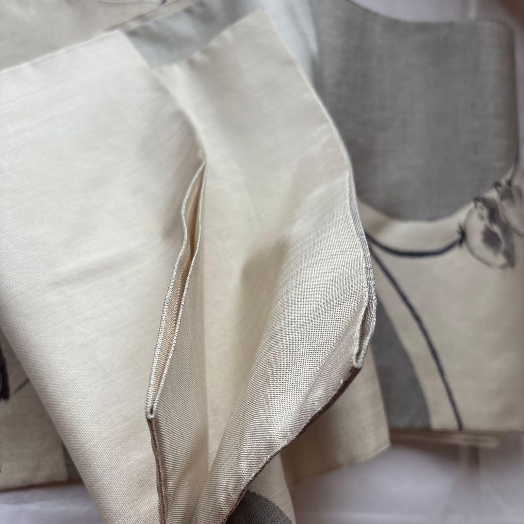 可愛いすずめ絵　織物のアート　紬袋帯　作家物