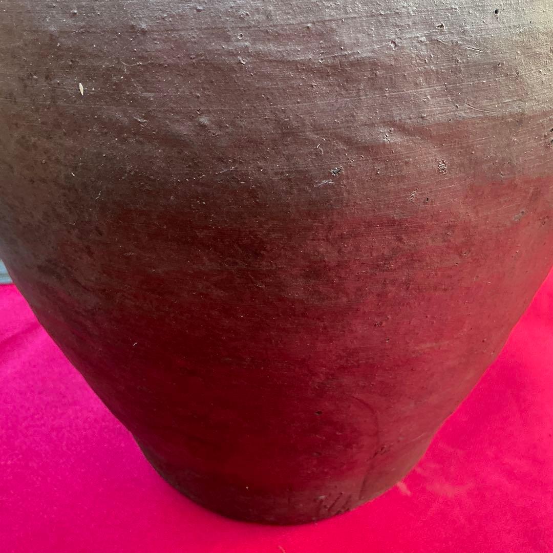 備前焼　茶色　陶器製　花瓶　備前窯　『中壺』　耳有り