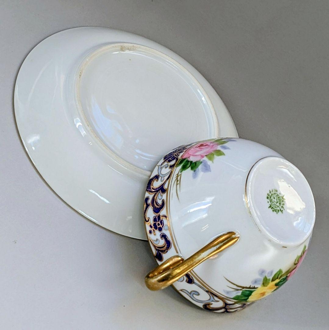 オールドノリタケ銘品!! 金彩藍帯薔薇図紋　キャビネットカップ＆ソーサー