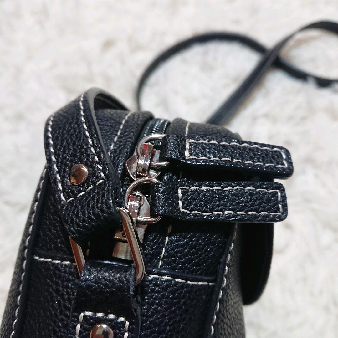 美品　アニエスべー　ショルダーバッグ ターンロック　レザー　黒　ステッチ