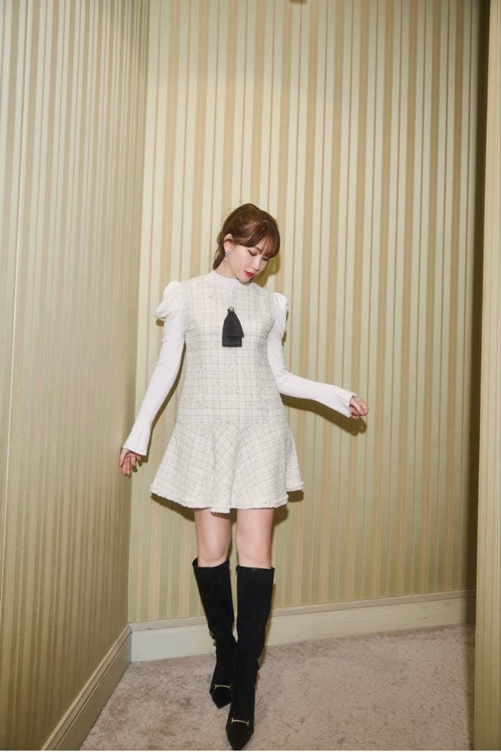 Victoria Tweed Jumper Dress swan Mサイズ