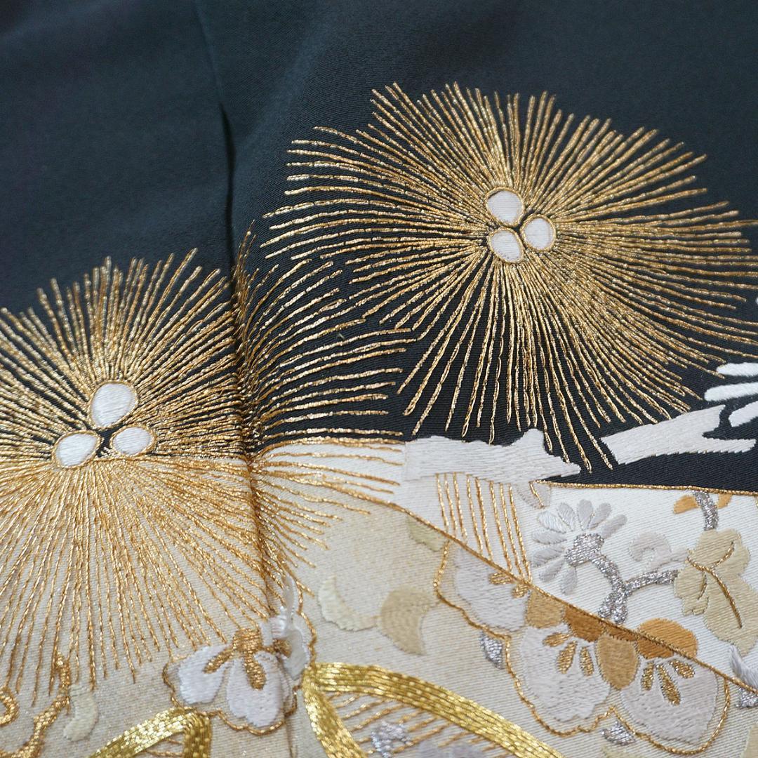 LLサイズ　170cm　金彩刺繍　総刺繍　正絹黒留袖　a845