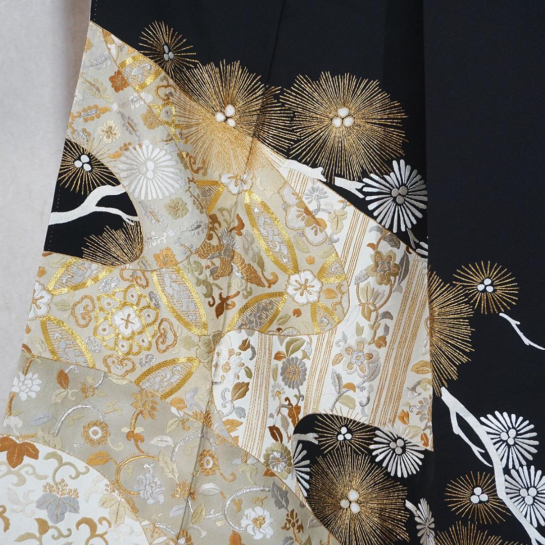LLサイズ　170cm　金彩刺繍　総刺繍　正絹黒留袖　a845